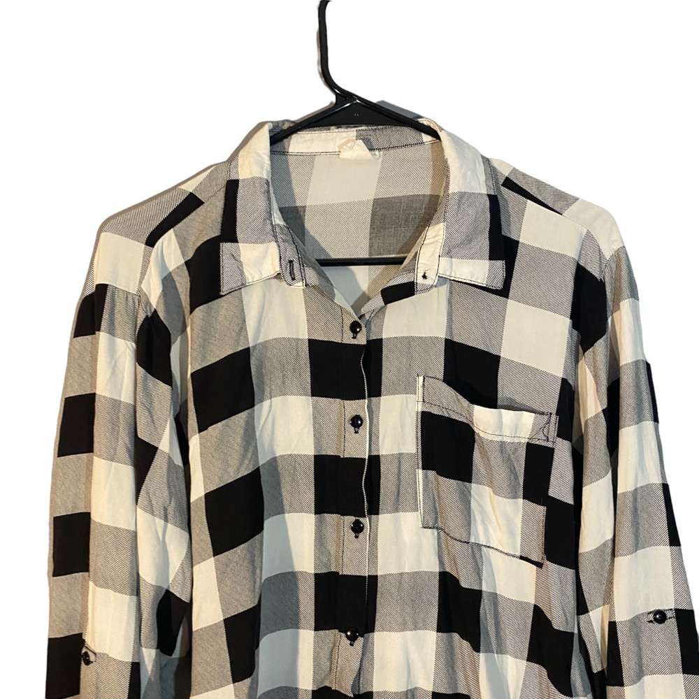 Passport Black White Check Plaid Long Sleeve Button Down Shirt Women Sz XL - Picture 10 of 12